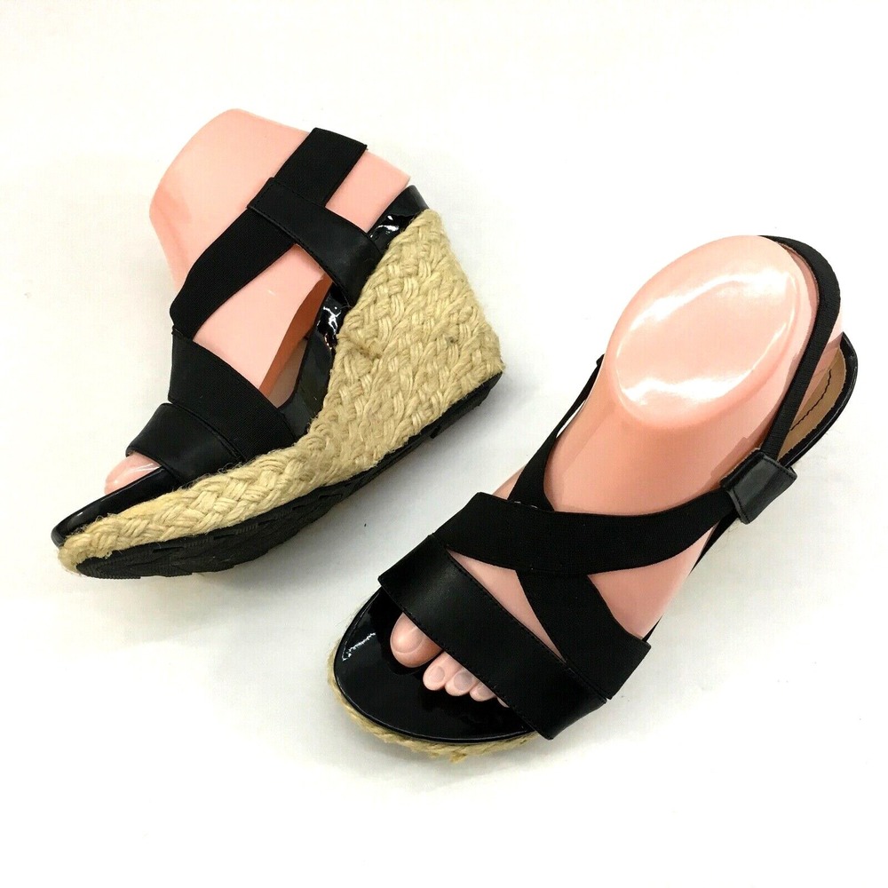 Kenneth Cole Reaction Black Women's Sandals w Fiber Wedge Heels Sz 7
